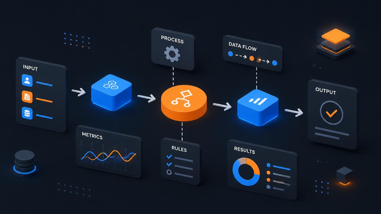 AI-generated 16:9 explainer video frame with isometric diagram shapes and charts